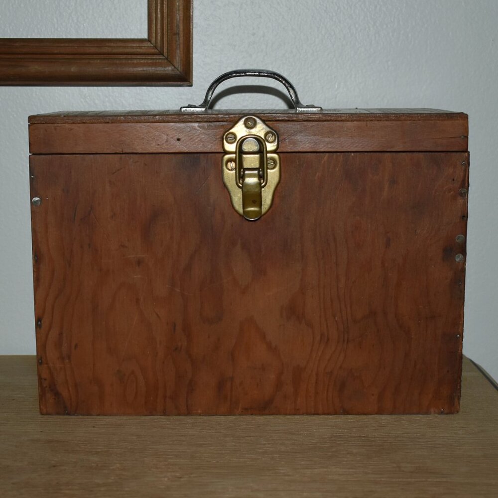 Vintage Antique Old Handmade Wood Machinist Chest Tool Box Handle Storage Box - Picture 1 of 14